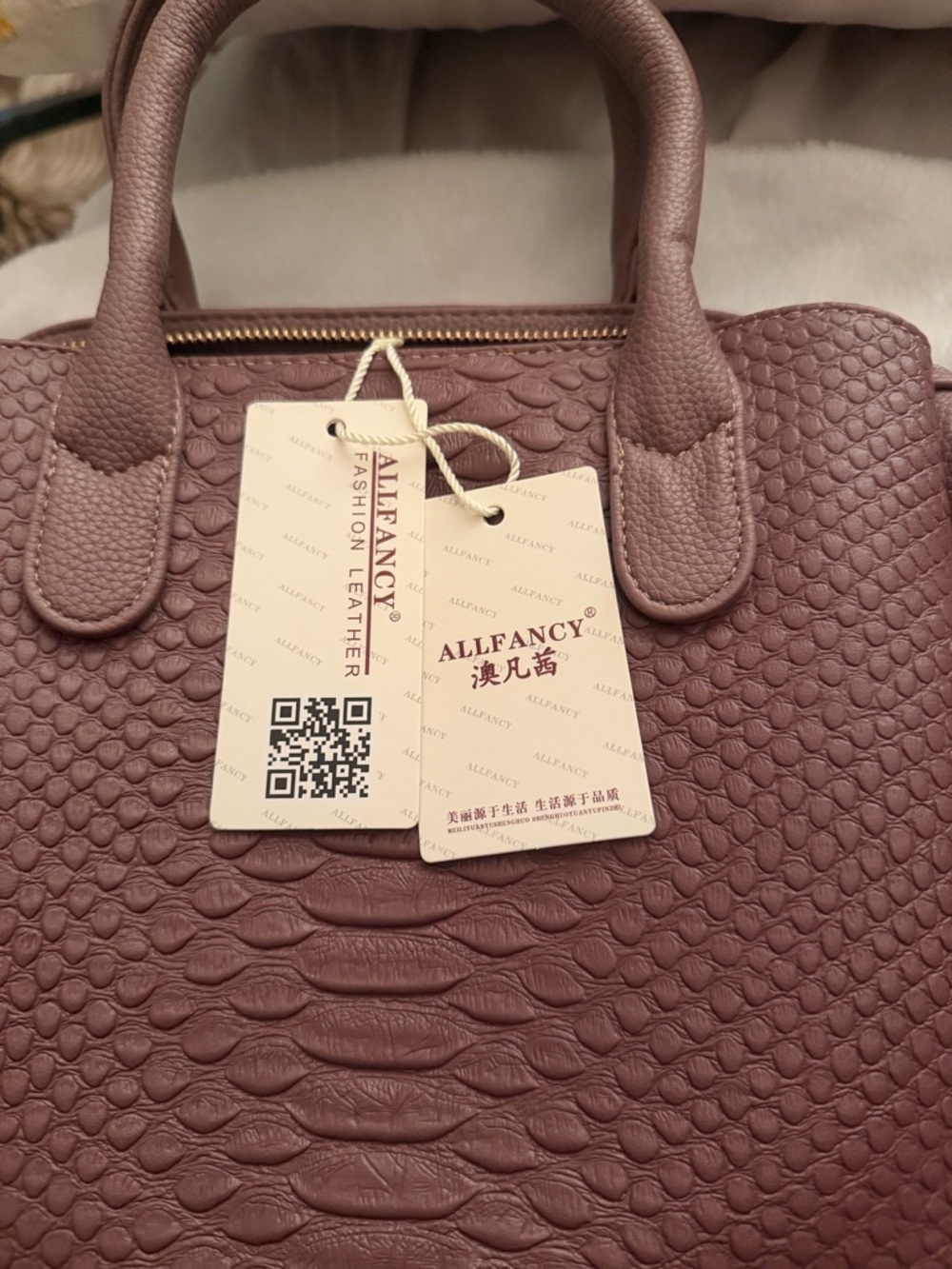 Textured Leather Satchel in Mauve